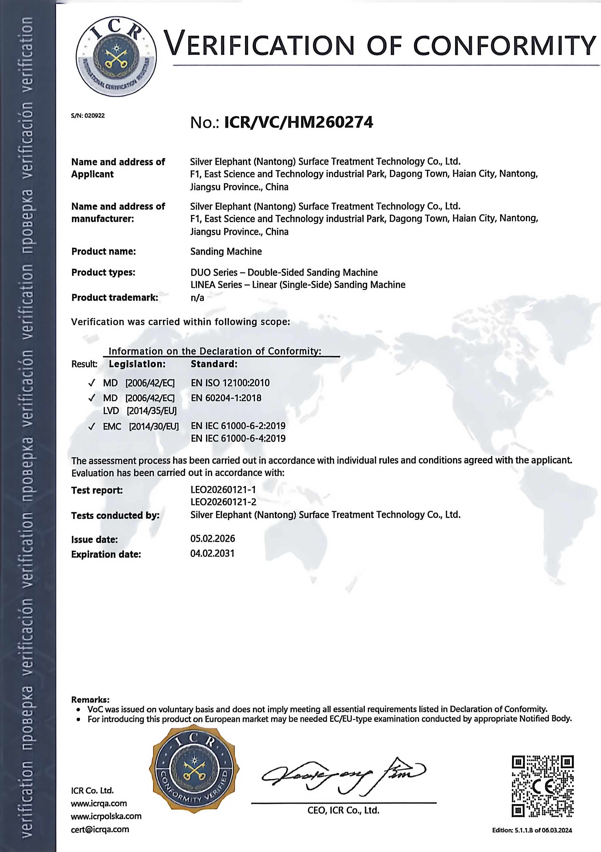 SMOOTH SANDER_CE CERTIFICATE 5
